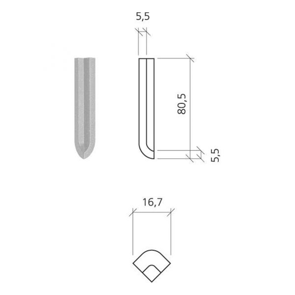 Mosa Global collection 76280DI82 Inwendige hoek 2X7,5cm Pl. L.Warm 5,5mm