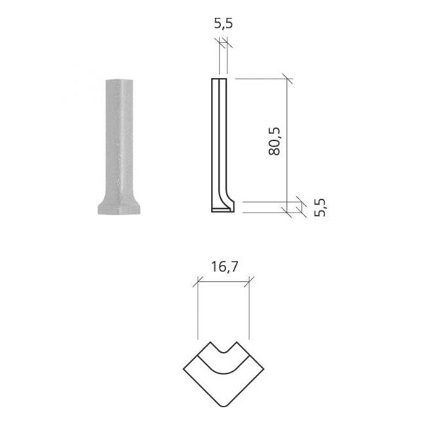 Mosa Global collection 76280DU82 Uitwendige hoek 2X7,5cm Pl. L.Warm 5,5mm
