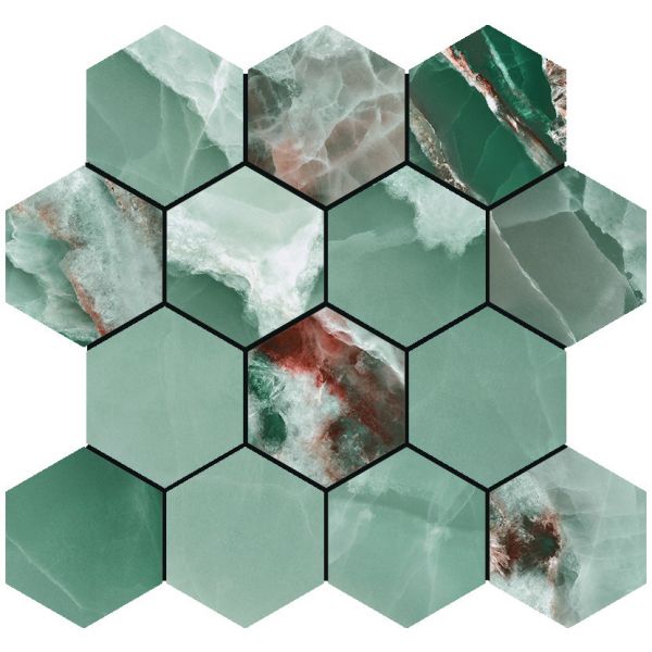 Baldocer Cerámica Onyx Turquoise polished mozaiek hexagon op net van 29x27cm