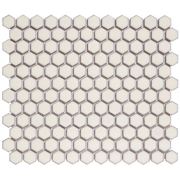 The Mosaic Factory Barcelona mozaïektegel 26X30cm Soft White with edge Glans (AFH23022) - Hexagon