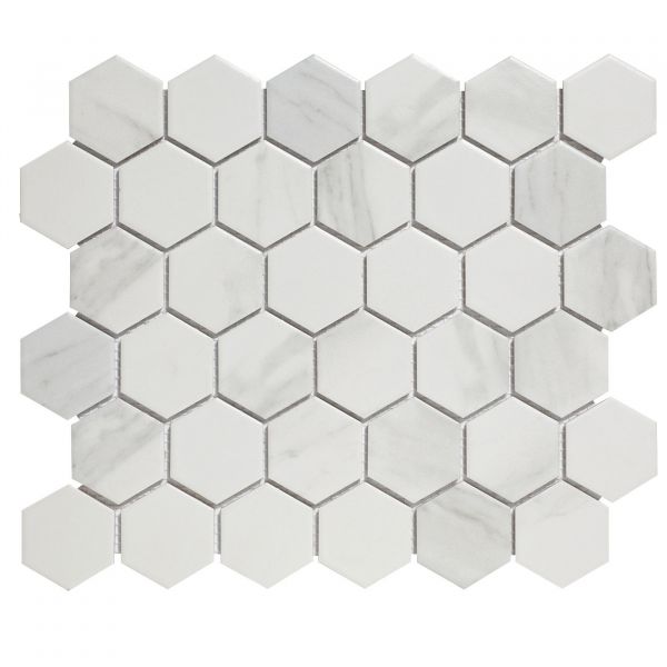 The Mosaic Factory Barcelona mozaïektegel 28.2X32.1cm Carrara White Mat (AMH13003) - Hexagon