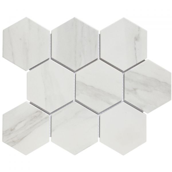 The Mosaic Factory Barcelona mozaïektegel 25.6X29.6cm Carrara White Mat (AMH95003) - Hexagon