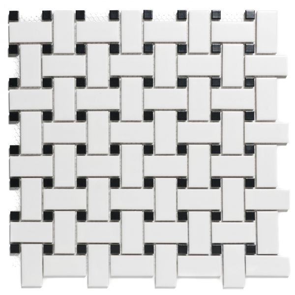The Mosaic Factory Paris mozaïektegel 30X30cm White and Black Mat (PABW140925) - Rechthoek