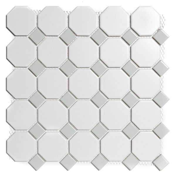 The Mosaic Factory Paris mozaïektegel 29.5X29.5cm White and Grey Mat & Glans (PAOC140300) - Achthoek