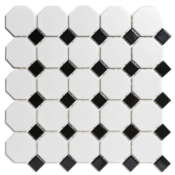 The Mosaic Factory Paris mozaïektegel 29.5X29.5cm White and Black Mat & Glans (PAOC140915) - Achthoek